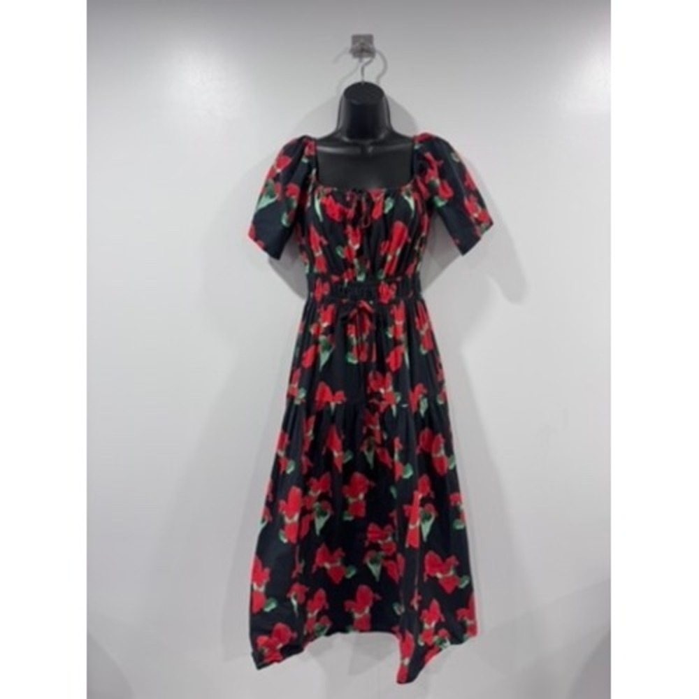 The Lulo Project The Sailor Midi Dress Floral Black Red Women Size XL‎